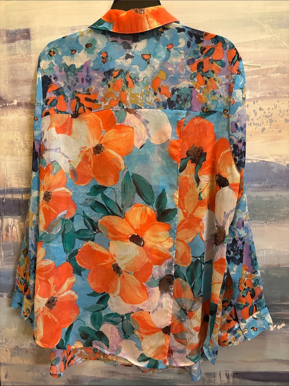 Rafaella Blue Floral Button-Down Blouse - Picture 2 of 6